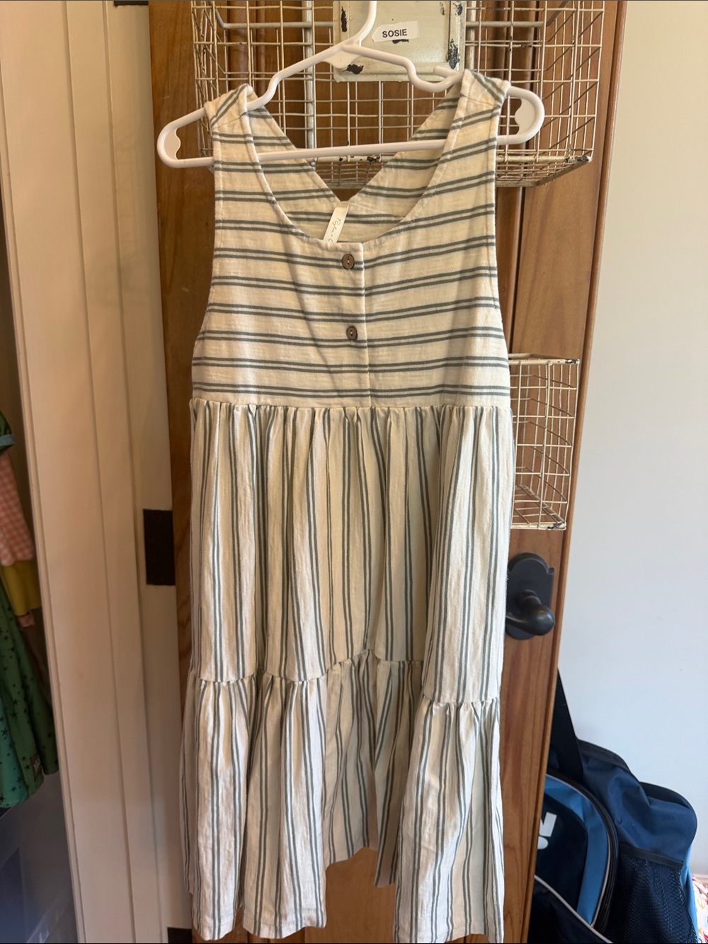 Rylee + Cru Cream Dress with Green Stripes